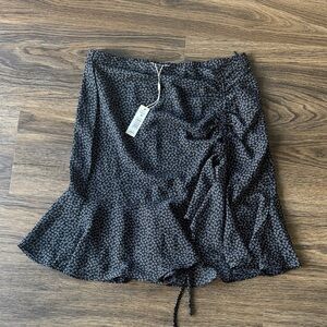 Max Studio Black Floral Ruffle Skater Skirt